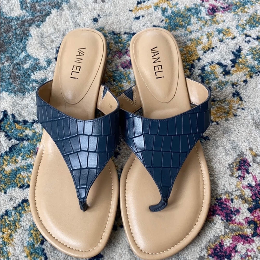 Navy and tan Vaneli sandals